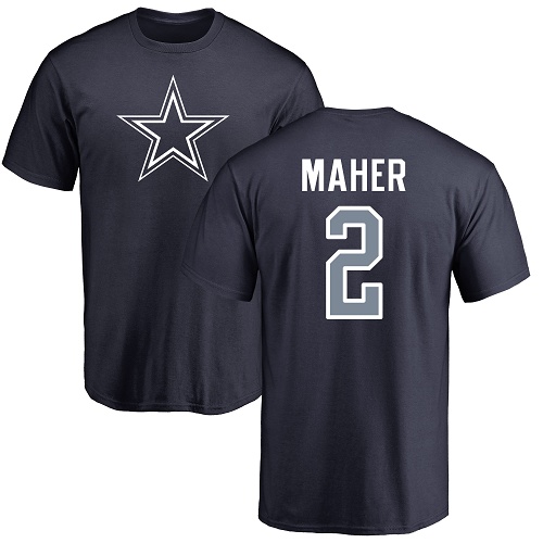 Men Dallas Cowboys Navy Blue Brett Maher Name and Number Logo 2 Nike NFL T Shirt